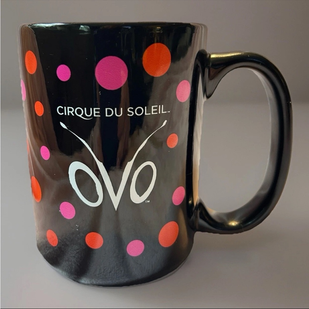 Black Mug with Pink and Orange Dots